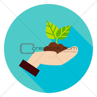 Hand with Plant Growth Circle Icon