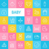 Vector Line Art Baby and Newborn Toys Icons Set