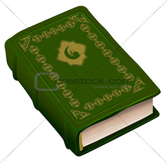 Green book Koran. Symbol of religion Islam