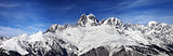 Panoramic view on Mount Ushba at wind sunny day