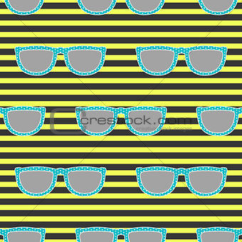 Pop sunglasses retro seamless pattern in neon yellow and black.