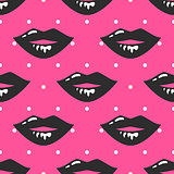 Pin up girl style wet lipstick lips seamless vector pattern.
