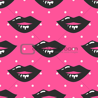 Pin up girl style wet lipstick lips seamless vector pattern.