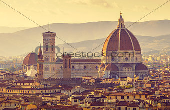 Retro-styled view to Santa Maria del Fiore cathedral in Florence