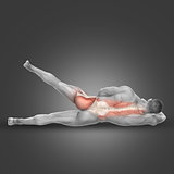 3D male figure in side lying hip abduction pose