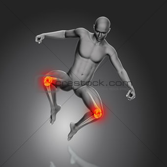 3D medical figure with partial skeleton jumping
