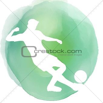 Footballer silhouette on watercolor background