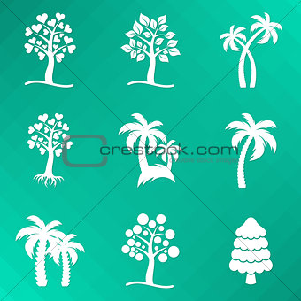 White abstract vector tree icons
