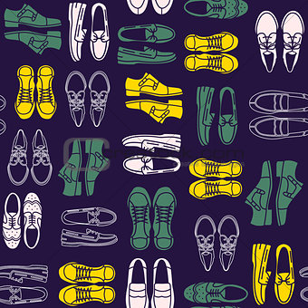 Seamless pattern with flat icons of mens shoes