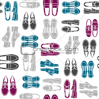 Seamless pattern with flat icons of mens shoes