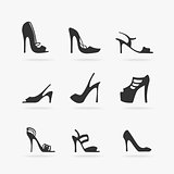 Set of Women Shoes Vector Silhouette