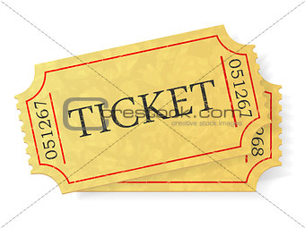 Vintage admit one ticket isolated on white background.