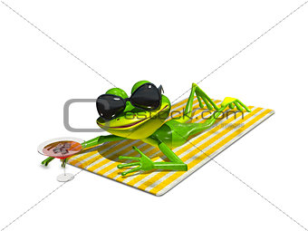 Frog with glasses on a towel