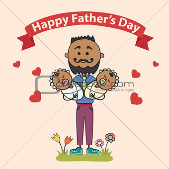fathers with children baby in their arms. Element cards for Father Day. Vector illustration