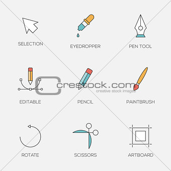Graphic designer tools color line icons