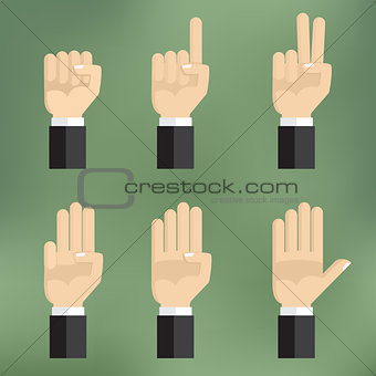 Set of counting hand sign from one to five.