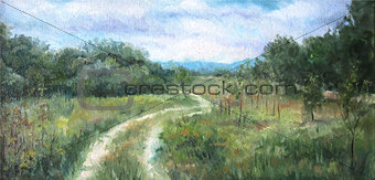 summer landscape with trees and bushes