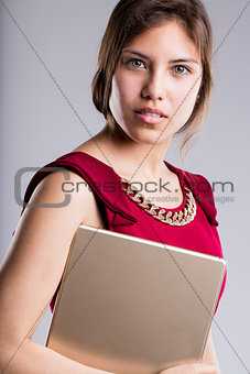 beautiful eyes business woman portrait with tablet