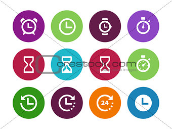 Time and Clock circle icons on white background.