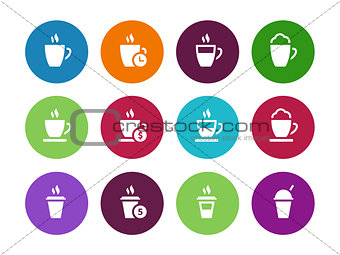 Coffee cup circle icons on white background.