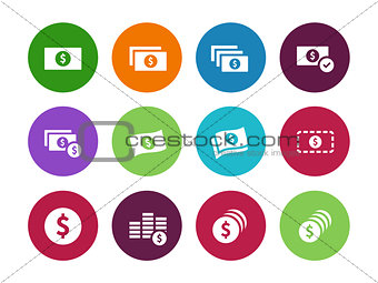 Dollar Banknote circle icons on white background.