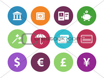 Banking circle icons on white background.