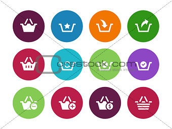 Shopping Basket circle icons on white background.