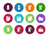 Bookmark, tag, circle icons on white background.
