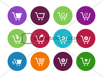 Shopping cart circle icons on white background.