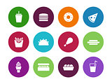 Fast food circle icons on white background.