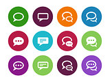 Speech bubble circle icons on white background.