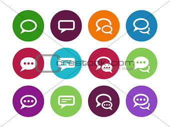 Speech bubble circle icons on white background.