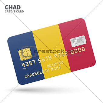 Credit card with Chad flag background for bank, presentations and business. Isolated on white