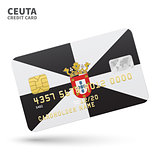 Credit card with Ceuta flag background for bank, presentations and business. Isolated on white