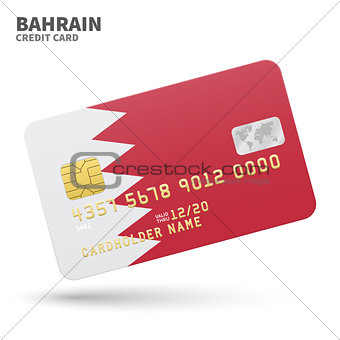 Credit card with Bahrain flag background for bank, presentations and business. Isolated on white
