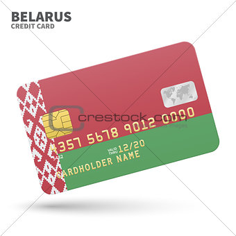 Credit card with Belarus flag background for bank, presentations and business. Isolated on white