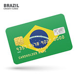 Credit card with Brazil flag background for bank, presentations and business. Isolated on white