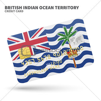 Credit card with British Indian Ocean Territory flag background for bank, presentations and business. Isolated on white