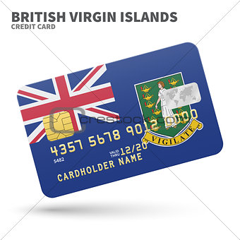 Credit card with British Virgin Islands flag background for bank, presentations and business. Isolated on white