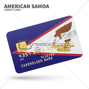 Credit card with American Samoa flag background for bank, presentations and business. Isolated on white