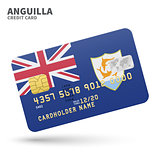 Credit card with Anguilla flag background for bank, presentations and business. Isolated on white