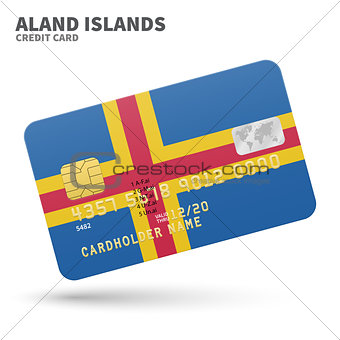 Credit card with Aland Islands flag background for bank, presentations and business. Isolated on white