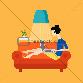 Girl On The Sofa Working Freelance