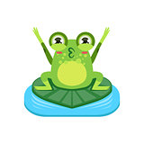 Cartoon Frog Character Cheering