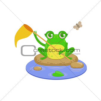 Cartoon Frog Character Catchin Flies