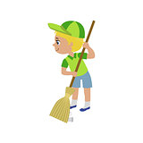 Boy Sweeping With Broom