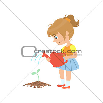 Girl Watering A Sprout
