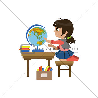 Little Girl Playing With Globe