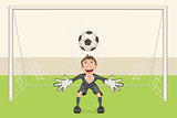 Goalkeeper catches soccer ball. Penalty kick in soccer. Football goal