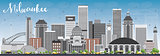 Milwaukee Skyline with Gray Buildings and Blue Sky. 